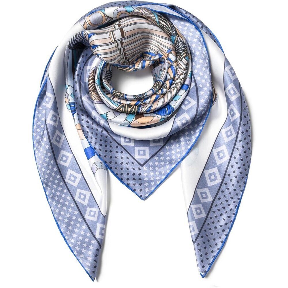 Mulberry Silk Blue-4 Scarf 43 Inch Large Square Shawl Womens Oversized Headband